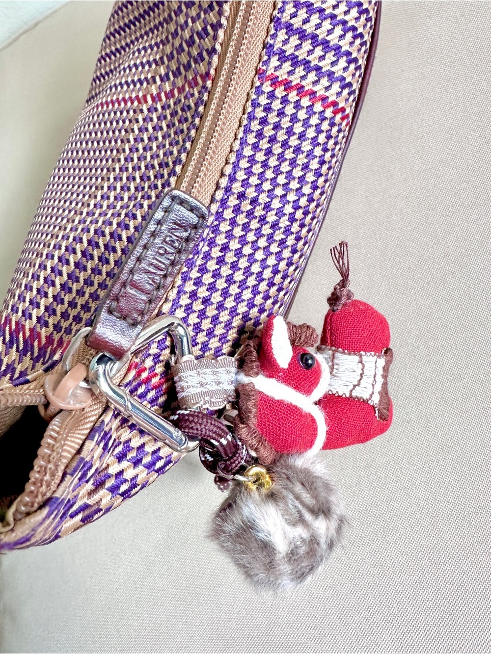 Ralph Lauren Purple and Brown Plaid Mini Bag with Charm - Picture 6 of 12